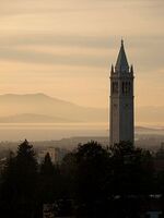 Sather tower stares down the San Francisco Bay