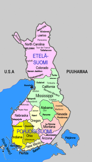 The map of Finland. Note that all countries neighboring Finland are gray.